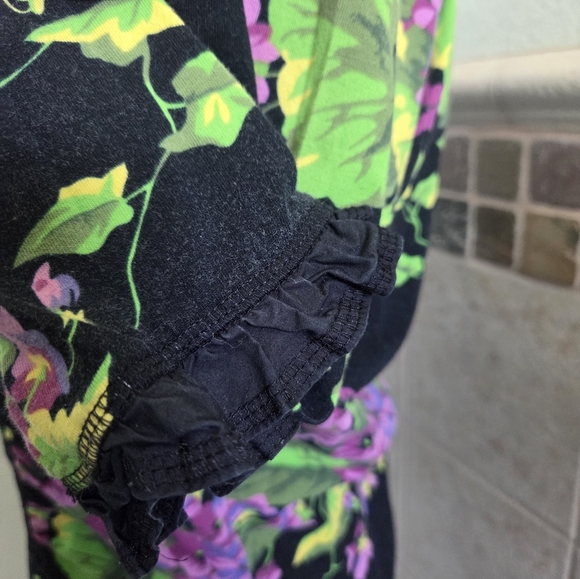 Betsey Johnson Vtg Punk Blk Button-Front Top Purple & Green Floral Panels Medium - Picture 5 of 8